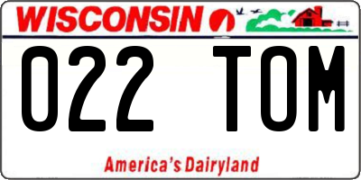 WI license plate 022TOM