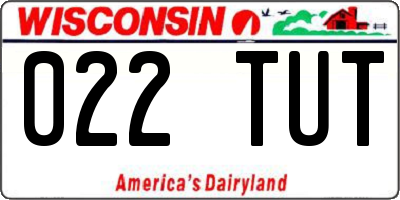 WI license plate 022TUT