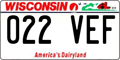 WI license plate 022VEF
