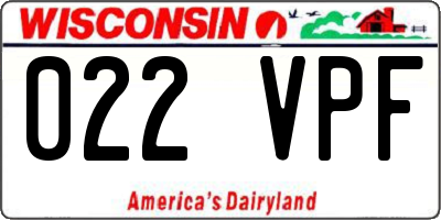 WI license plate 022VPF