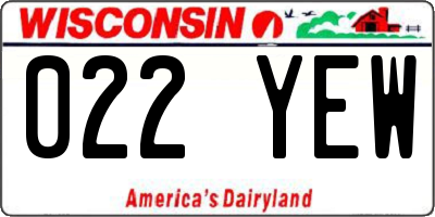 WI license plate 022YEW