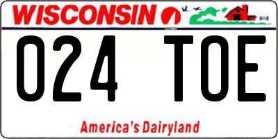 WI license plate 024TOE