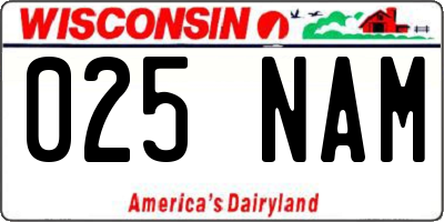 WI license plate 025NAM