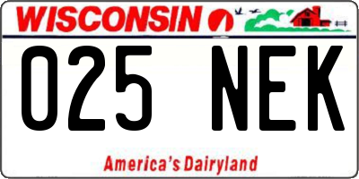 WI license plate 025NEK