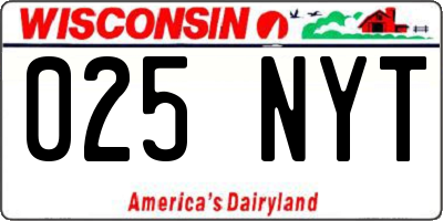WI license plate 025NYT