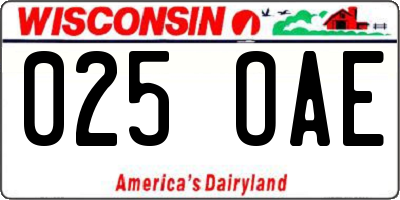 WI license plate 025OAE