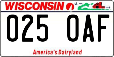 WI license plate 025OAF