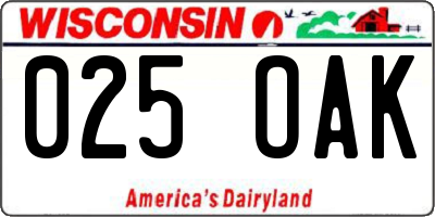 WI license plate 025OAK