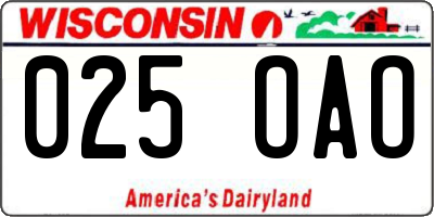 WI license plate 025OAO
