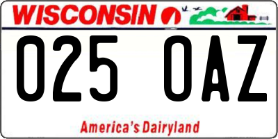 WI license plate 025OAZ