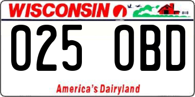 WI license plate 025OBD