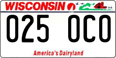 WI license plate 025OCO
