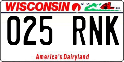 WI license plate 025RNK