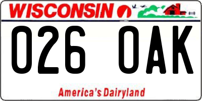 WI license plate 026OAK
