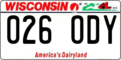 WI license plate 026ODY