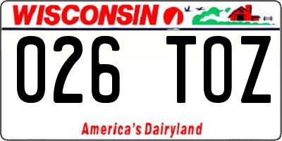 WI license plate 026TOZ