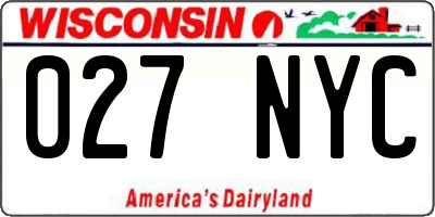 WI license plate 027NYC