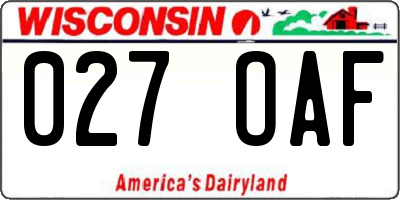 WI license plate 027OAF