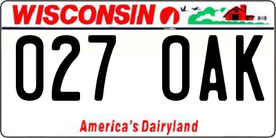 WI license plate 027OAK