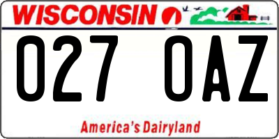WI license plate 027OAZ