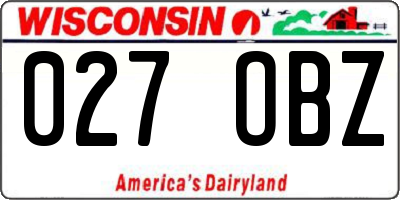 WI license plate 027OBZ