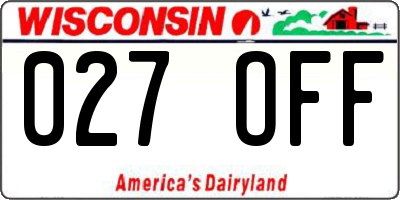 WI license plate 027OFF