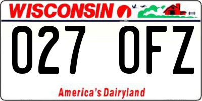 WI license plate 027OFZ