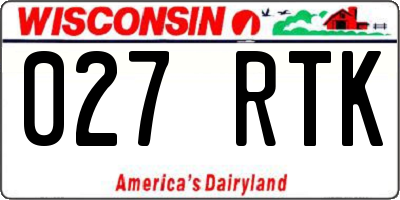 WI license plate 027RTK