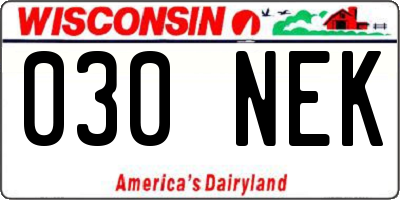 WI license plate 030NEK