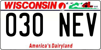 WI license plate 030NEV