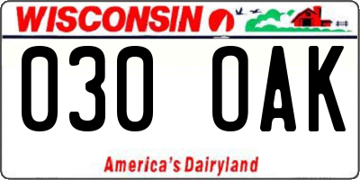WI license plate 030OAK