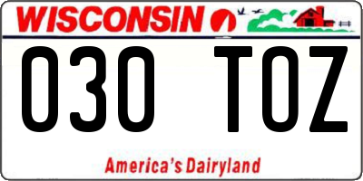 WI license plate 030TOZ