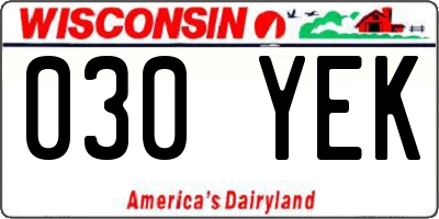 WI license plate 030YEK
