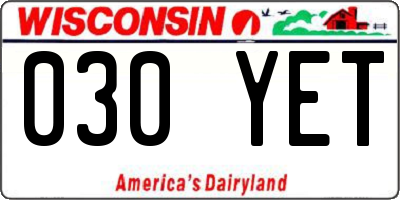 WI license plate 030YET