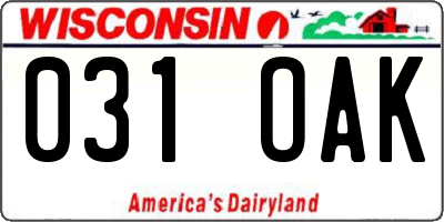 WI license plate 031OAK