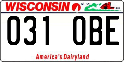 WI license plate 031OBE