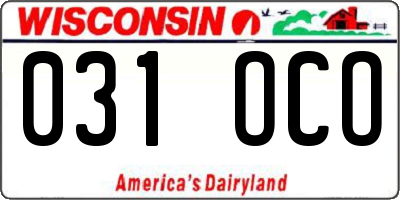 WI license plate 031OCO
