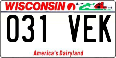 WI license plate 031VEK