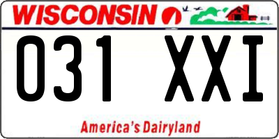 WI license plate 031XXI