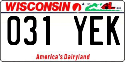 WI license plate 031YEK