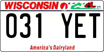 WI license plate 031YET