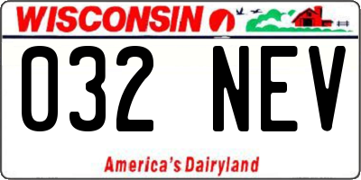 WI license plate 032NEV