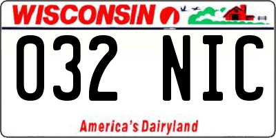WI license plate 032NIC