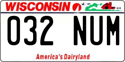 WI license plate 032NUM