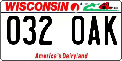 WI license plate 032OAK