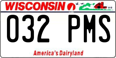 WI license plate 032PMS