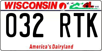 WI license plate 032RTK