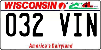 WI license plate 032VIN