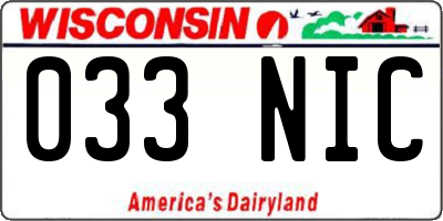 WI license plate 033NIC