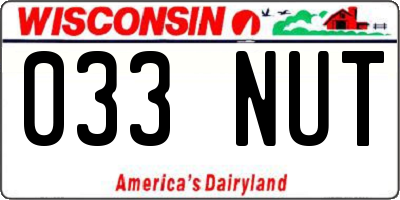 WI license plate 033NUT